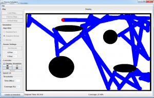 Simulation mit "Adaptive Brown" und einer Karte mit mehreren Hindernissen Simulation mit "Adaptive Brown" und einer Karte mit mehreren Hindernissen